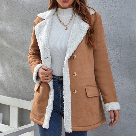 Cozy Burgundy Teddy Vegan Suede Button up Jacket Coat Winter - Picture 13 of 13